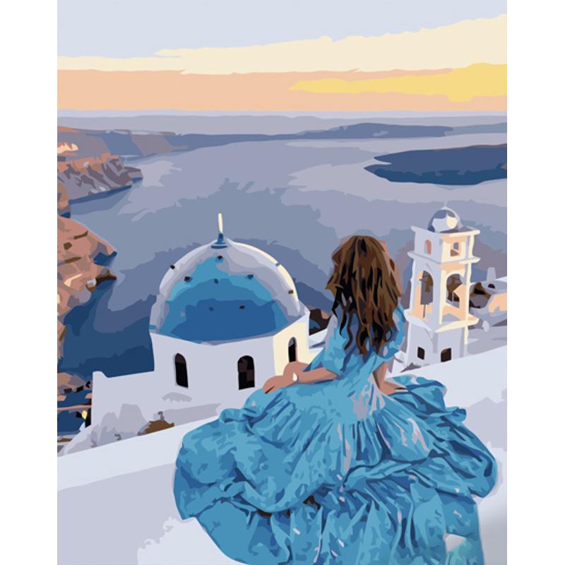 Картина по номерам Strateg Премиум На крыше в Греции с лаком 40х50 см (GS1245)