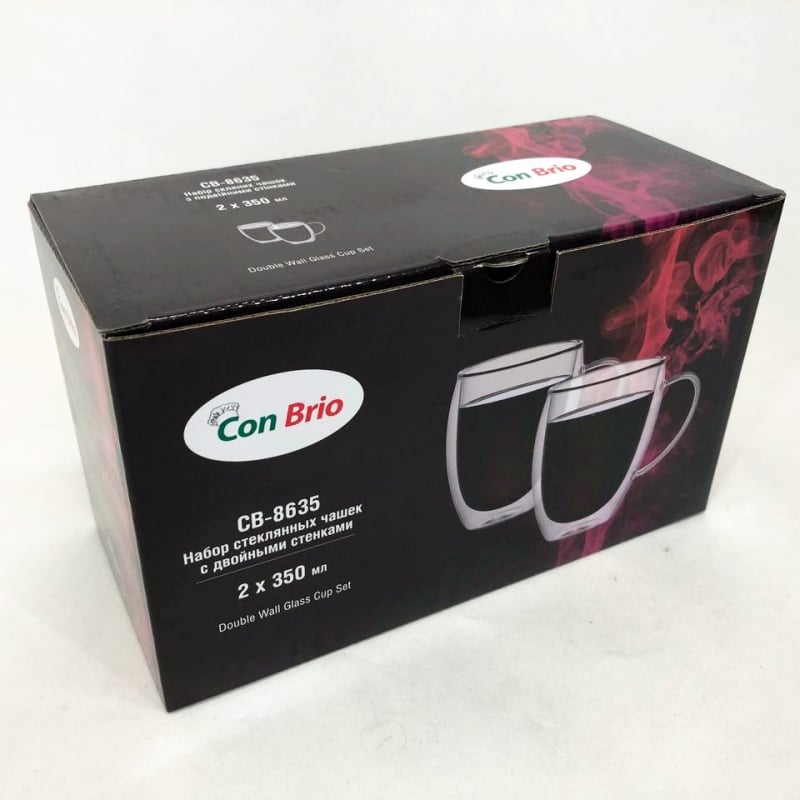Чашки стеклянные Con Brio CB-8635-2 с двойным дном 350 мл 2 шт. (tf4849) - фото 6 Чашки стеклянные Con Brio CB-8635-2 с двойным дном 350 мл 2 шт. (tf4849) - фото 6