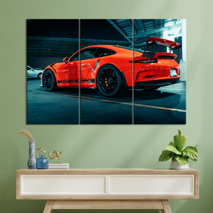 Картина Автомобиль Авто Porsche 911 GT3 RS в красном цвете 156x100 см (A1197-3)