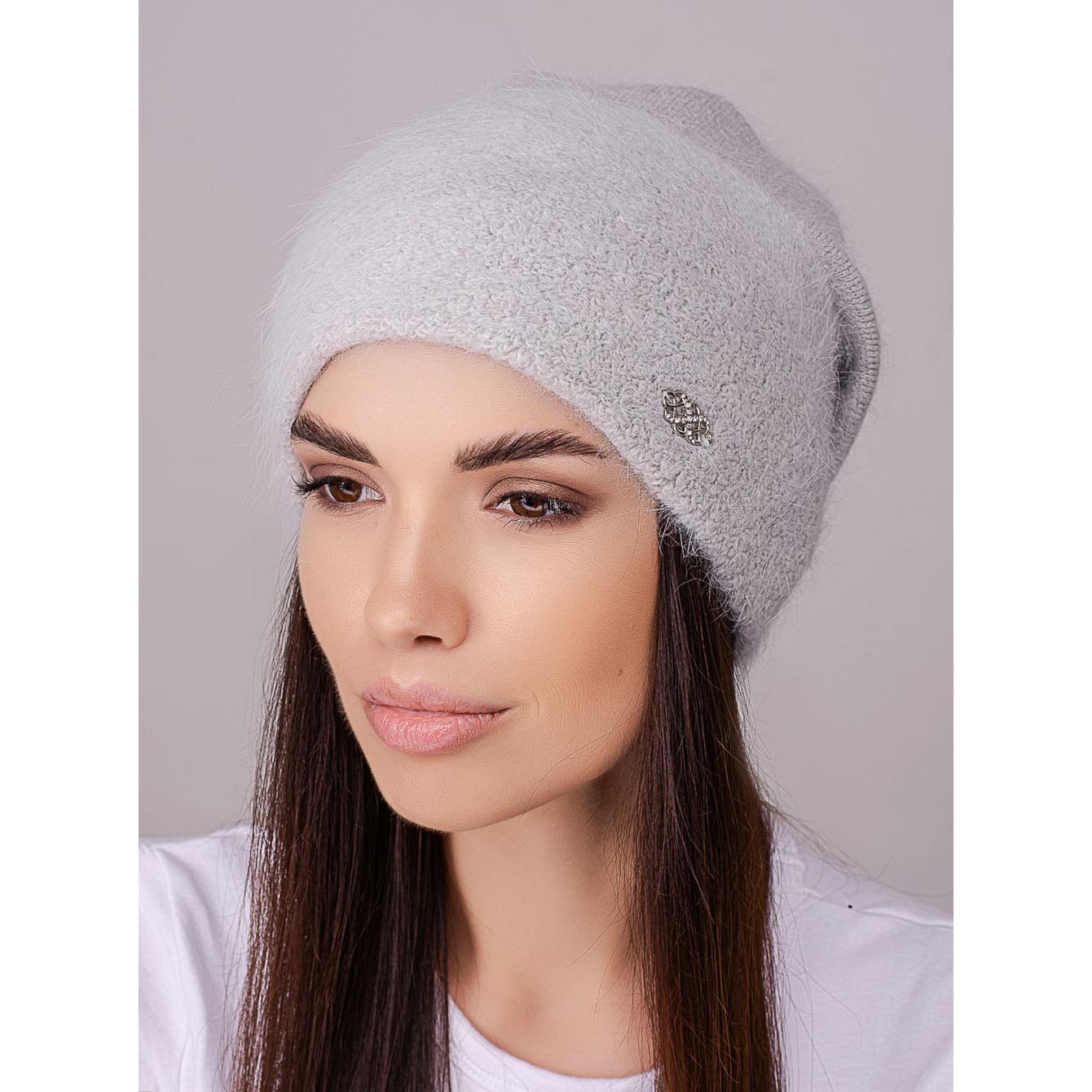 Шапка женская Leks АФИНА ангоровая двойная с отворотом сзади сцепленная one size Светло-серый (251382)