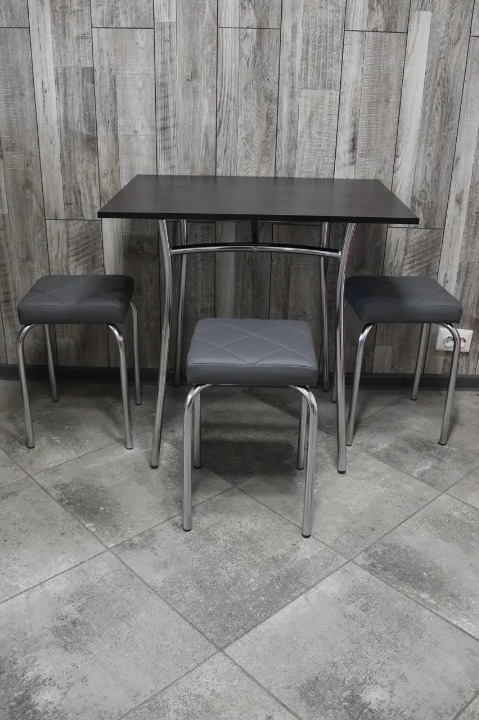 Кухонний комплект Tutty Lux Trio стіл/табурети 3 шт. в хром-корпусі 60х80х75 см Чорний/Сірий (28374521)