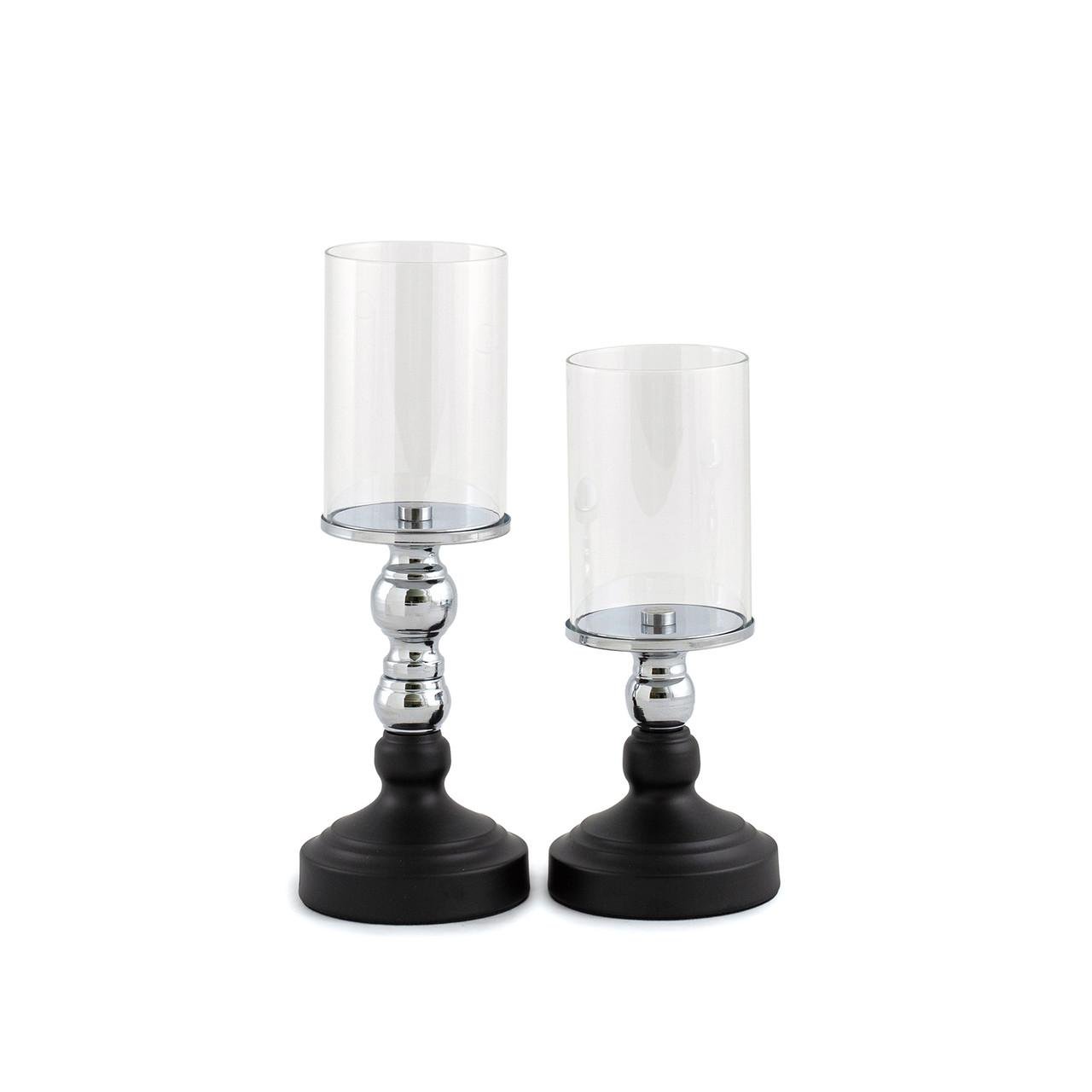 Підсвічники святкові Remy-Decor Лунд зі скляною колбою 2 шт. 24/28 см Чорно-срібний