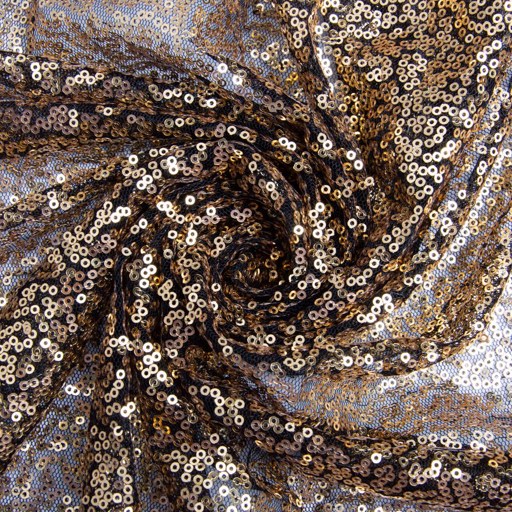 Ткань сетка с пайетками Черное золото (24897)