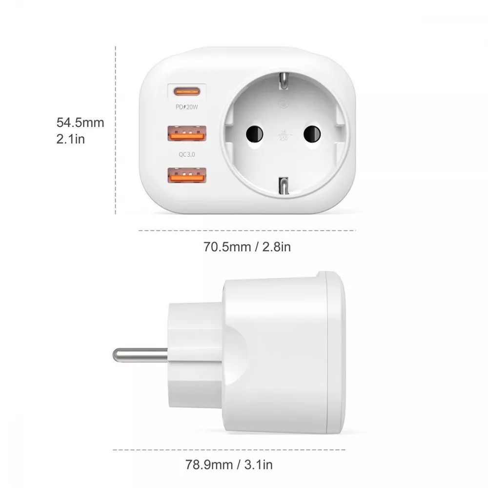 Розетка-розгалужувач багатофункціональна Proove Multifunctional Socket PD-01 EU 1AC 1 Type-C 20W 2 USB (44889) - фото 5