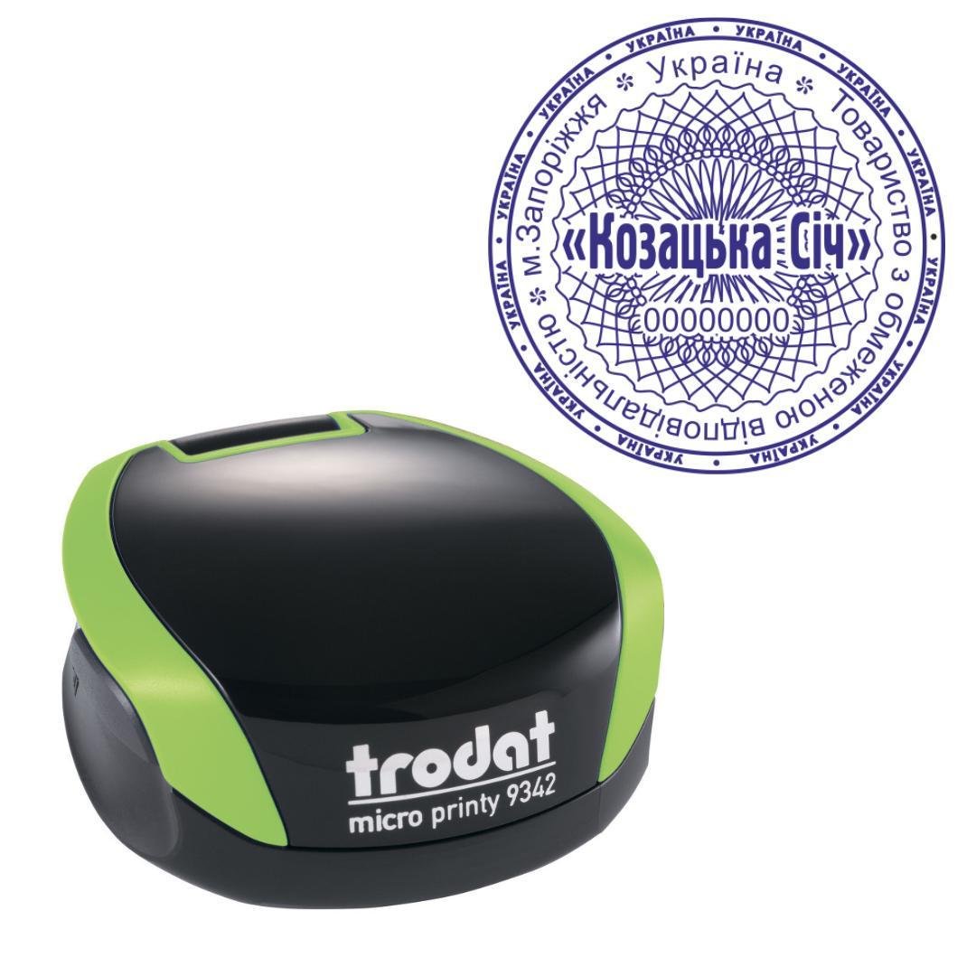 Печатка ТОВ на кишеньковому оснащенні Trodat Micro Printy 9342 d 42 мм Зелений (ТОВ2/9342/G)