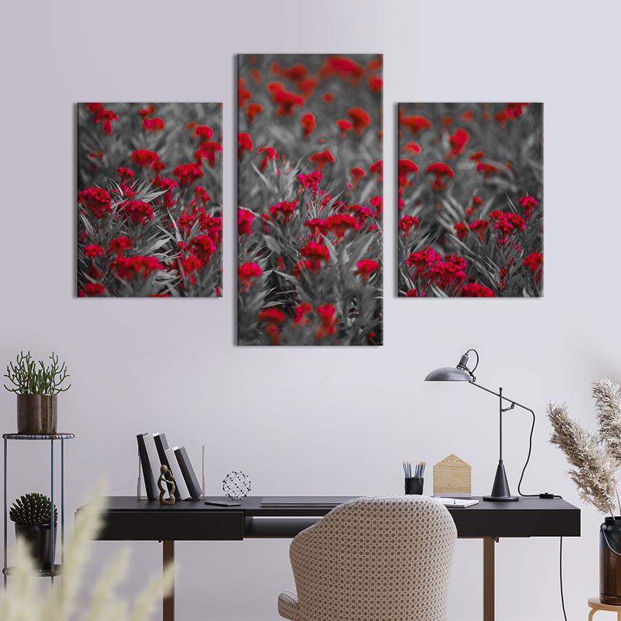 Картина на холсте триптих Красные полевые цветы 96x60 см (922-32)
