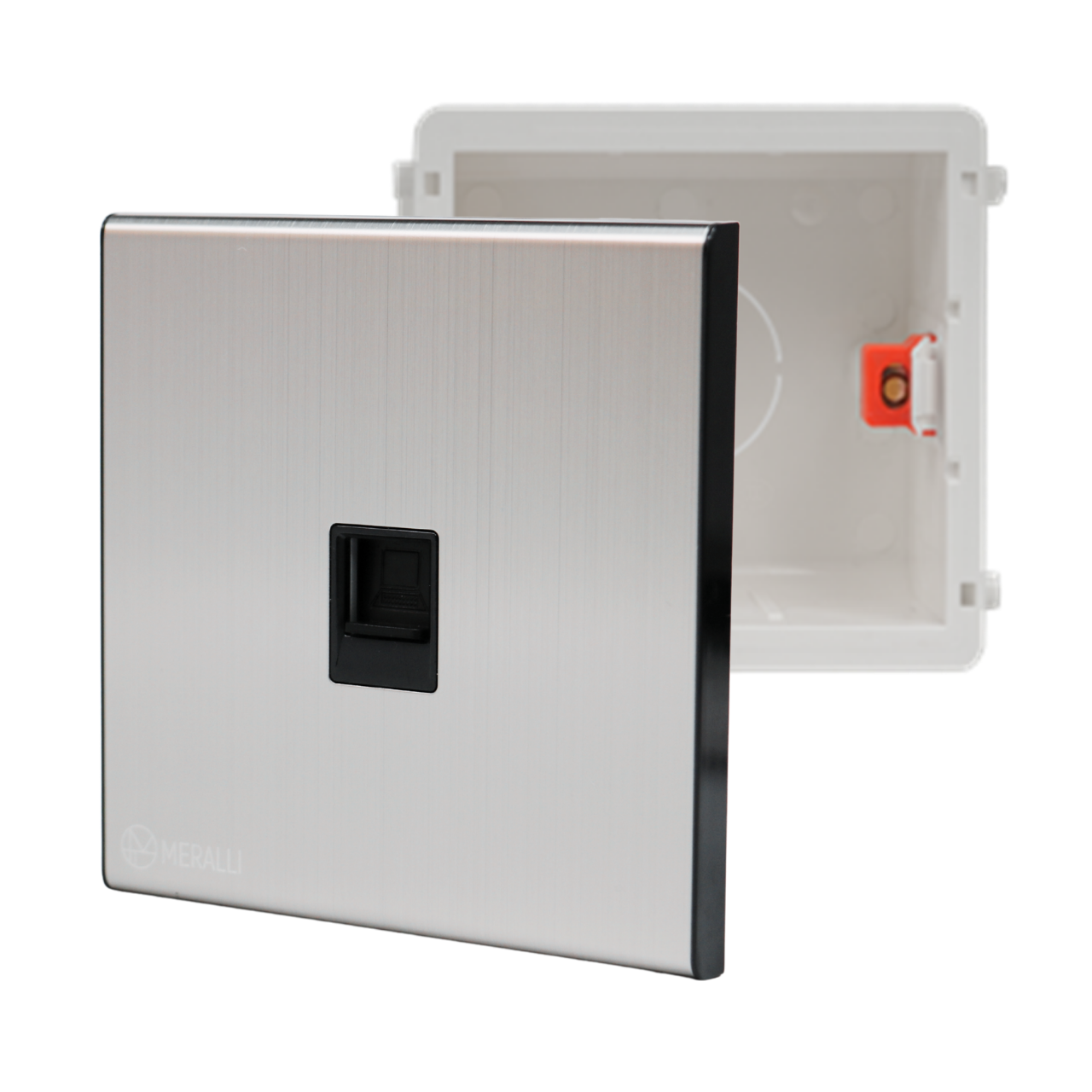Комплект комп'ютерна розетка MERALLI INOX з нержавіючої сталі безрамкова RJ46 та підрозетник