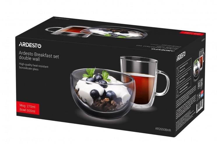 Набор для завтрака Ardesto AR2650BHR чашка и пиала с двойными стенками - фото 3