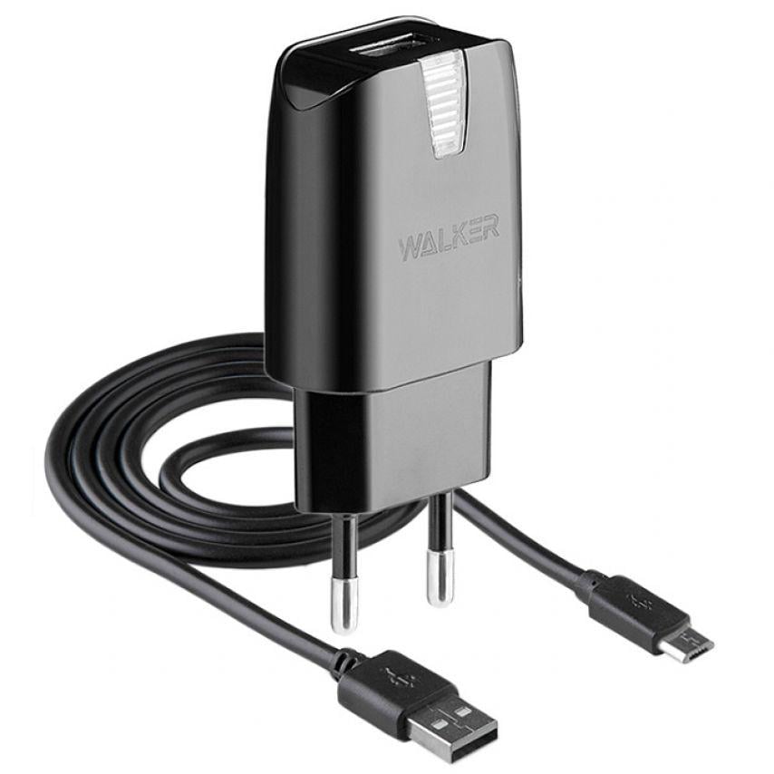 Сетевое зарядное устройство Walker WH-21 1xUSB 2A кабель micro-USB Black