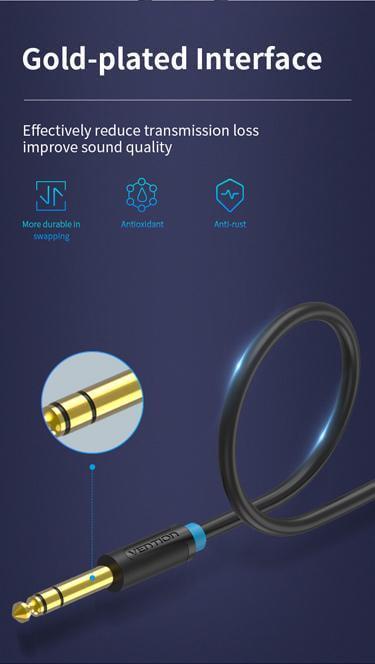 Кабель Vention 6.5 мм Jack-3.5 мм minijack HiFi стерео AUX на 6.35 мм TRS 3 м Чорний (BABBI) - фото 11 Кабель Vention 6.5 мм Jack-3.5 мм minijack HiFi стерео AUX на 6.35 мм TRS 3 м Чорний (BABBI) - фото 11