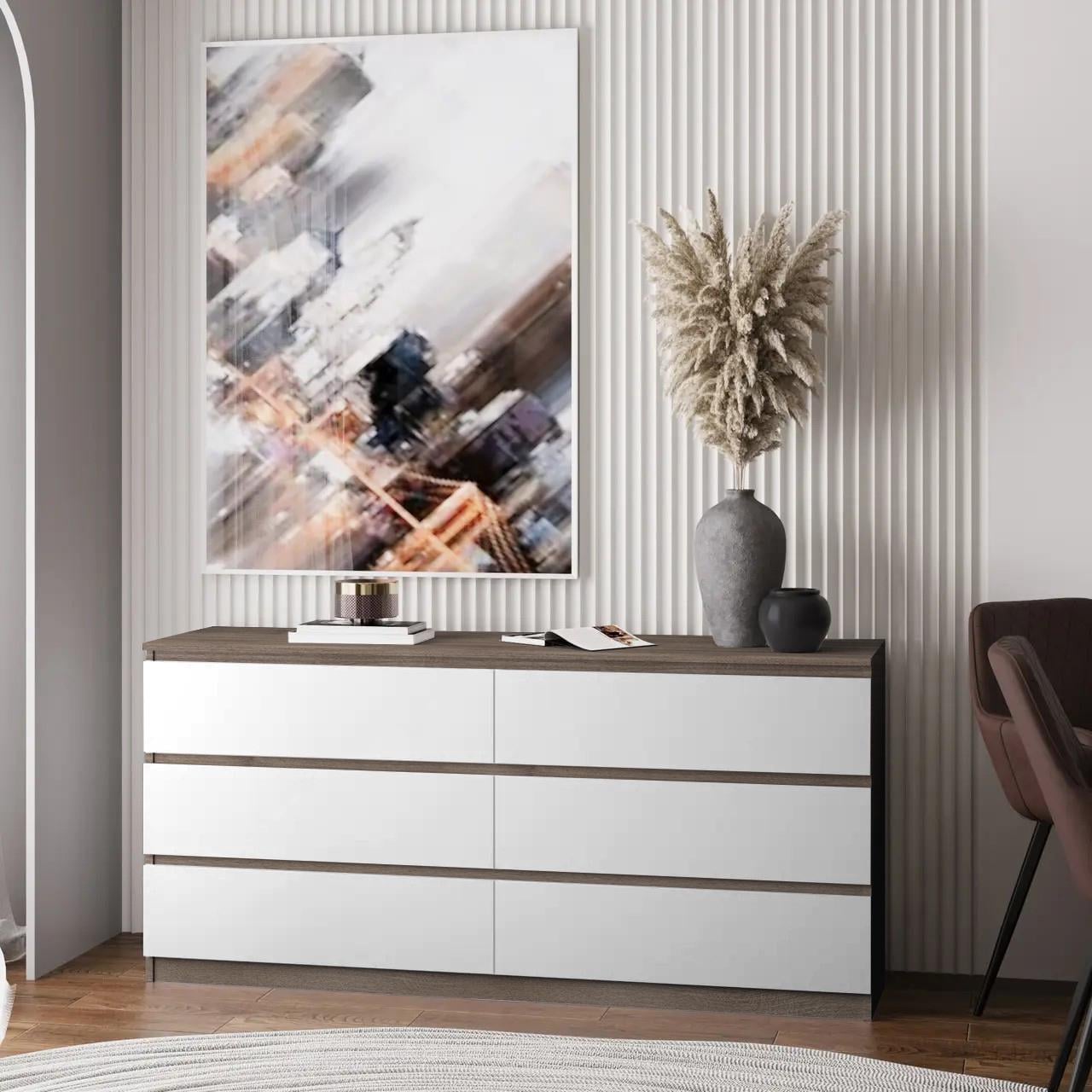 Комод на 6 шухляд без ручок Line TVF6 1400x450x800 мм Шамоні Темний/Білий