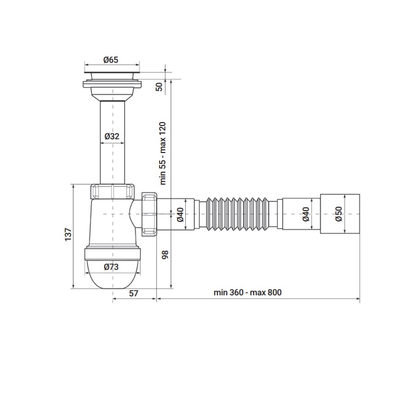 Сифон для умивальника Zerix SU-01 1 1/4"x40 з литим випуском (ZX4947) - фото 2