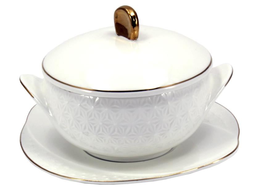 Бульонница фарфоровая Interos Снежная Королева 350 мл с блюдцем Белый (606215-А)