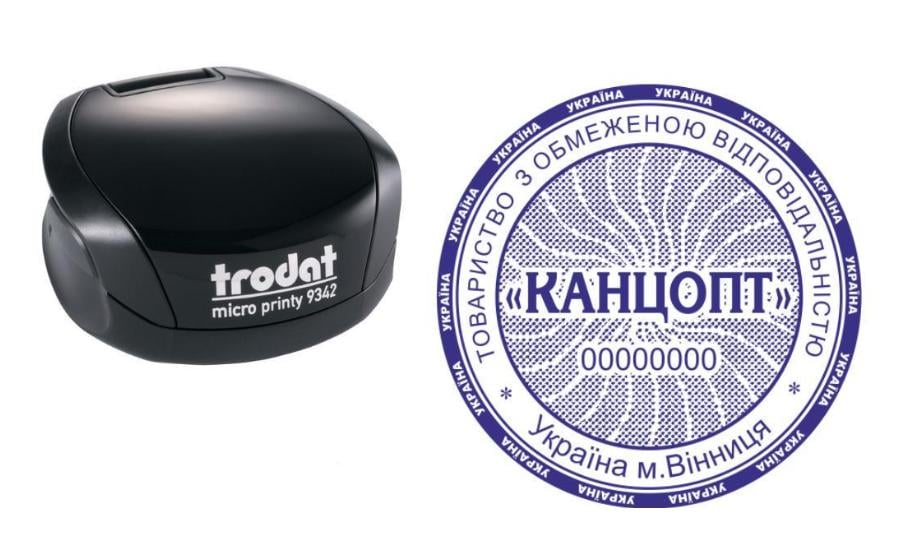 Печать ТОВ на карманном оснащении Trodat Micro Printy 9342 d 42 мм Черный (ООО24/9342/B)