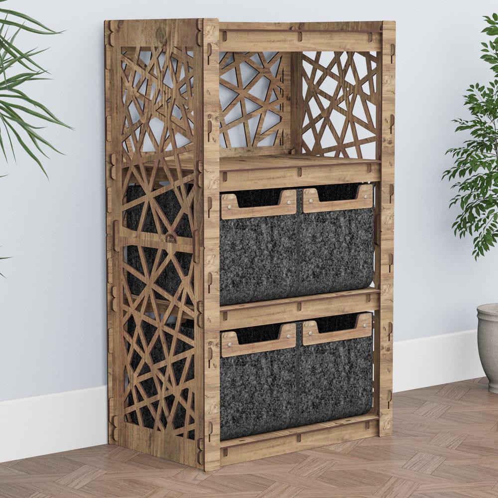 Комод для спальни деревянный Hexagonica Crystals на 4 ящика черные корзины 900х528х345 мм (111308) Комод для спальни деревянный Hexagonica Crystals на 4 ящика черные корзины 900х528х345 мм (111308)