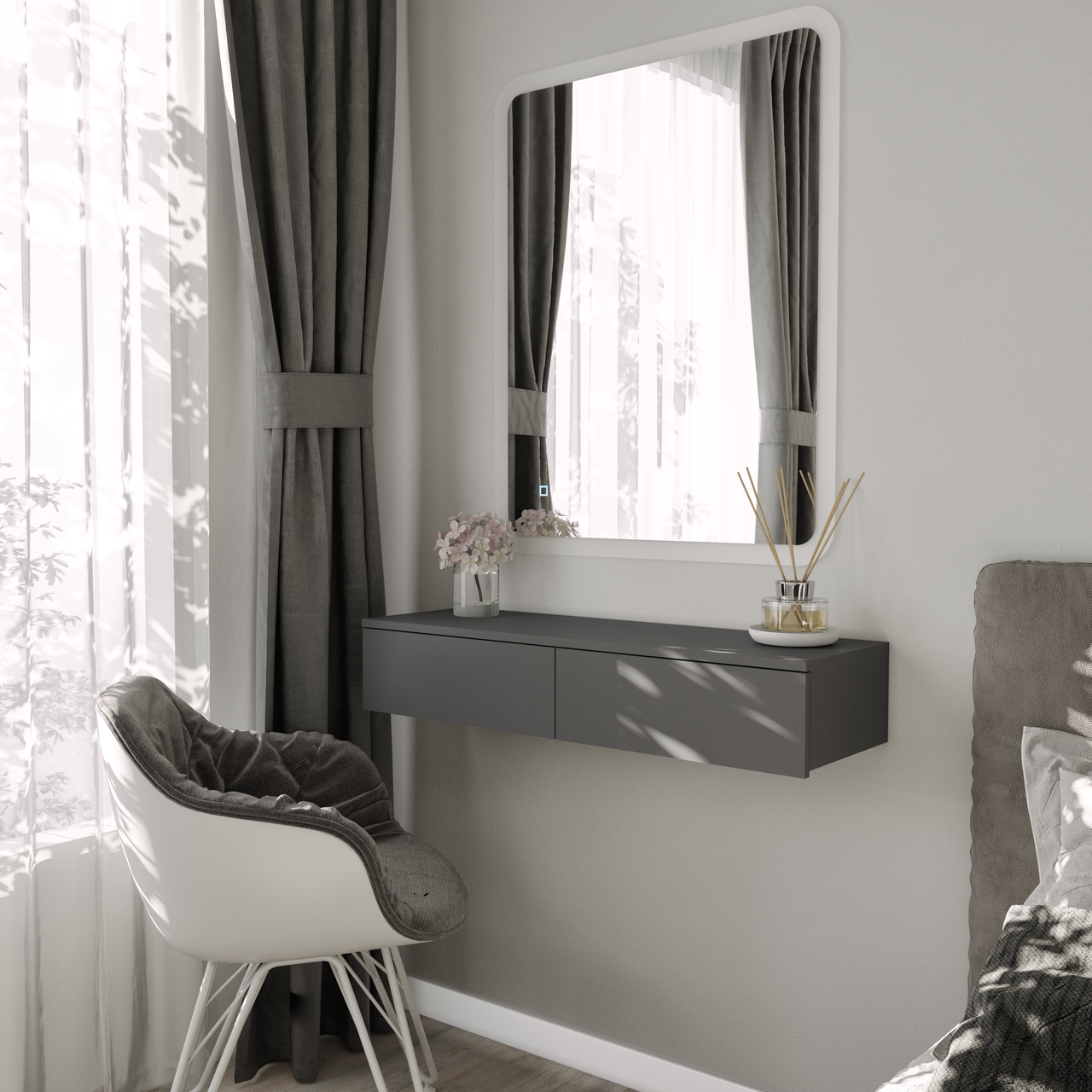 Столик косметический Sanro подвесной 1000х186х300 мм Антрацитовыйовый (T226)