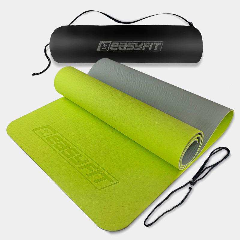 Коврик для йоги и фитнеса EasyFit TPE/TC двухслойный с чехлом 6 мм Лимонно-серый (32543798)