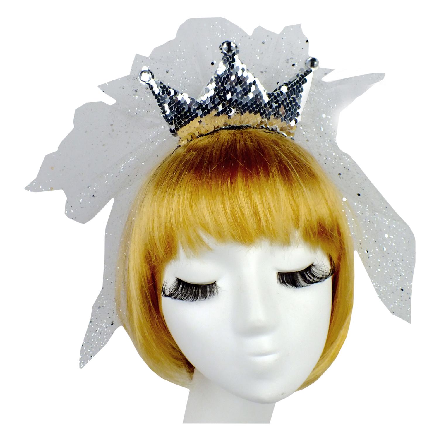 Коронка на обруче Seta Decor 18-1090SL паеточная с фатой