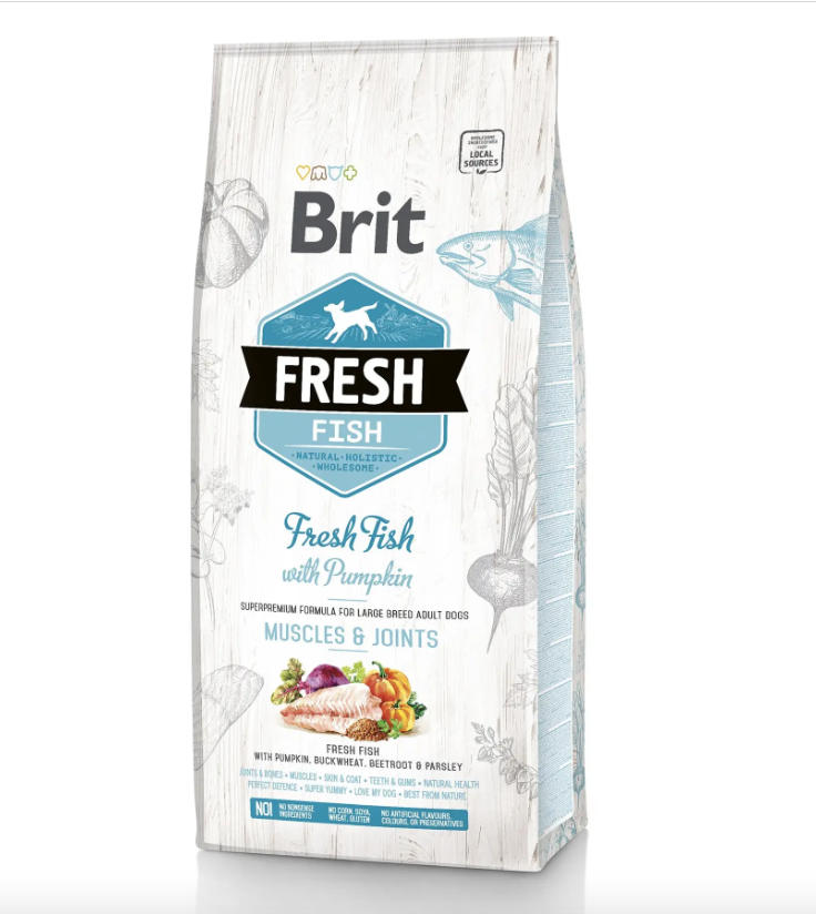 Сухой корм Brit Fresh Fish Pumpkin Muscles & Joints для взрослых собак крупных пород 12 кг
