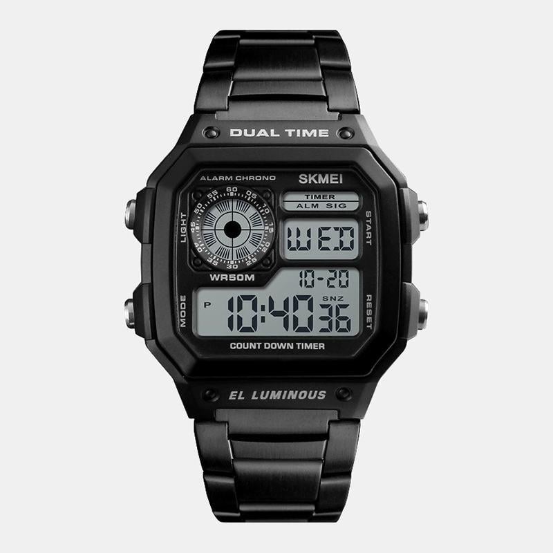 Часы мужские наручные Skmei 1335 Dual Time с металлическим корпусом и подсветкой Black Часы мужские наручные Skmei 1335 Dual Time с металлическим корпусом и подсветкой Black