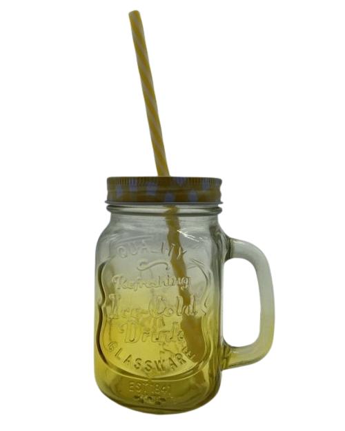 Чашка-банка с трубочкой Stenson R29809 450 мл Yellow