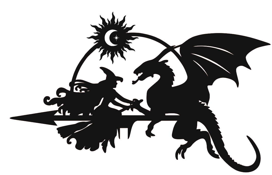 Флюгер на дах металевий Дракон і відьма 2 Чорний