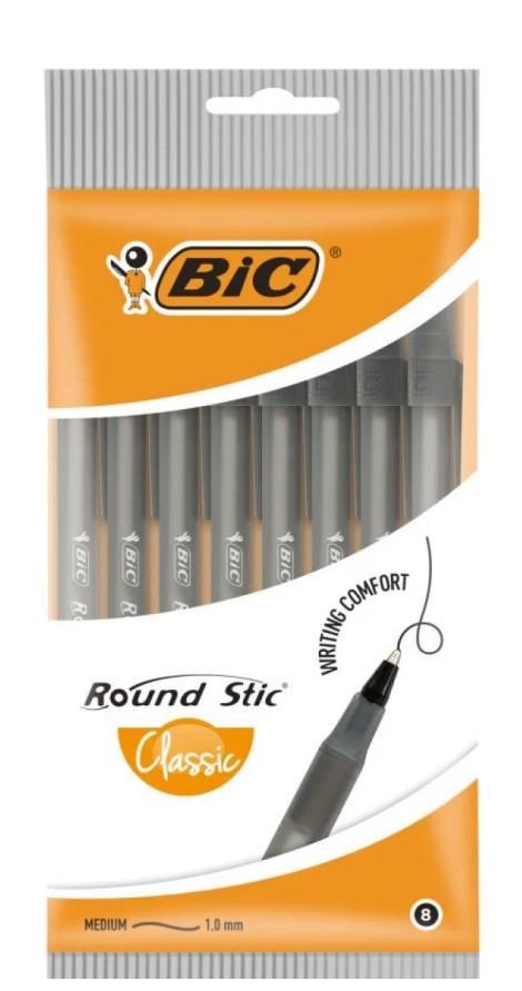 Письмова ручка BIC Round Stic 8 шт. Чорний (2839270068)