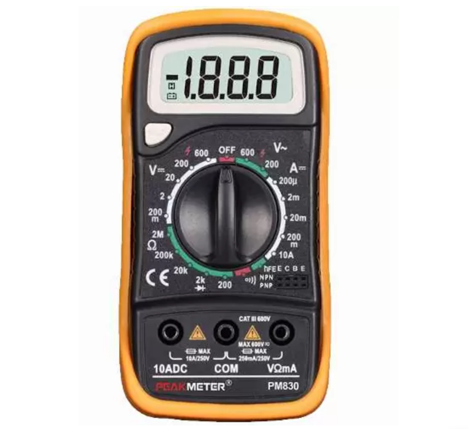 Мультиметр цифровой с подсветкой и удержанием данных PeakMeter MAS830L универсальный Желто-черный (168-31-PM830L)