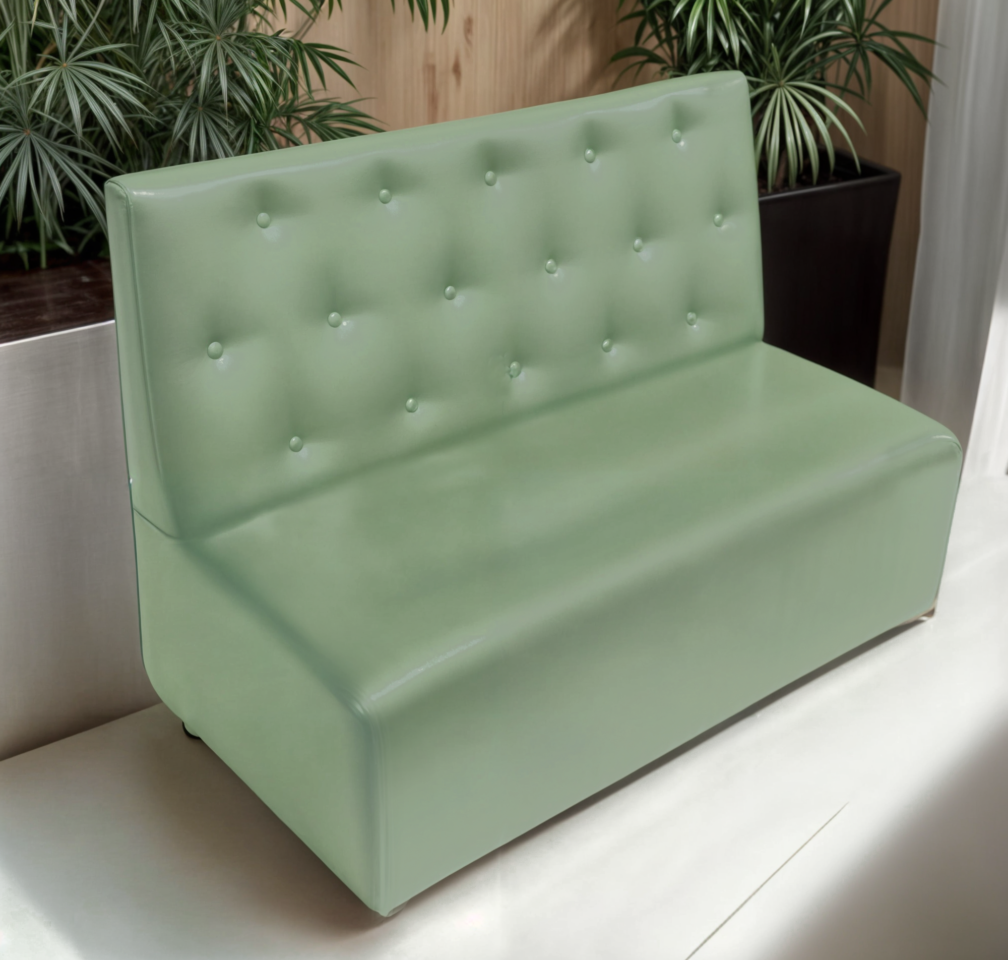 Диван для кафе Tobi Sho Бостон с высокой спинкой и пуговицами 1500x630x850 мм кожзам Мятный (2228) - фото 1 Диван для кафе Tobi Sho Бостон с высокой спинкой и пуговицами 1500x630x850 мм кожзам Мятный (2228) - фото 1