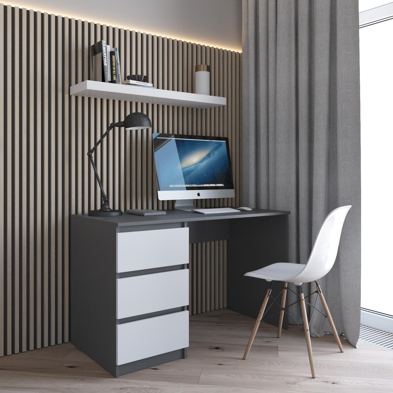 Стол компьютерный R-13 с тумбой слева три выдвижных ящика с фасадами Антрацитовый/Белый - фото 1