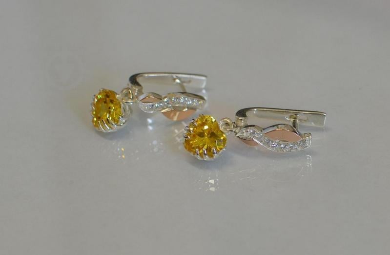 Серьги сердце Sil в руках 102s-14 Цитрин (Sil-945)