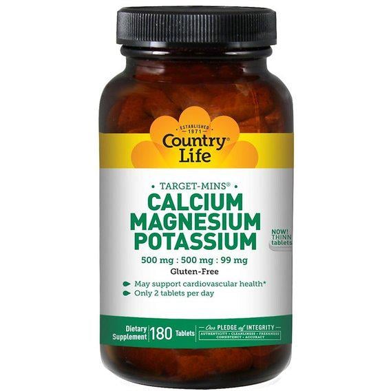 Мультиминеральный комплекс Country Life Calcium Magnesium and Potassium 500 мг : 500 мг : 99 мг 180 Tabs (CLF-02486)