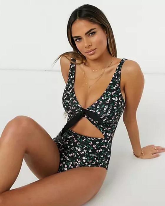 Купальник сплошной Asos 10061 в цветочный принт XL/48 Черный (51426088)