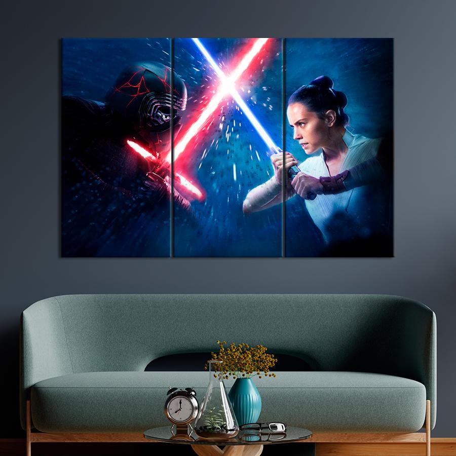 Настенний декор Противостояние добра и зла: Рей и Кайло Рен 128x81 см (A15-3)