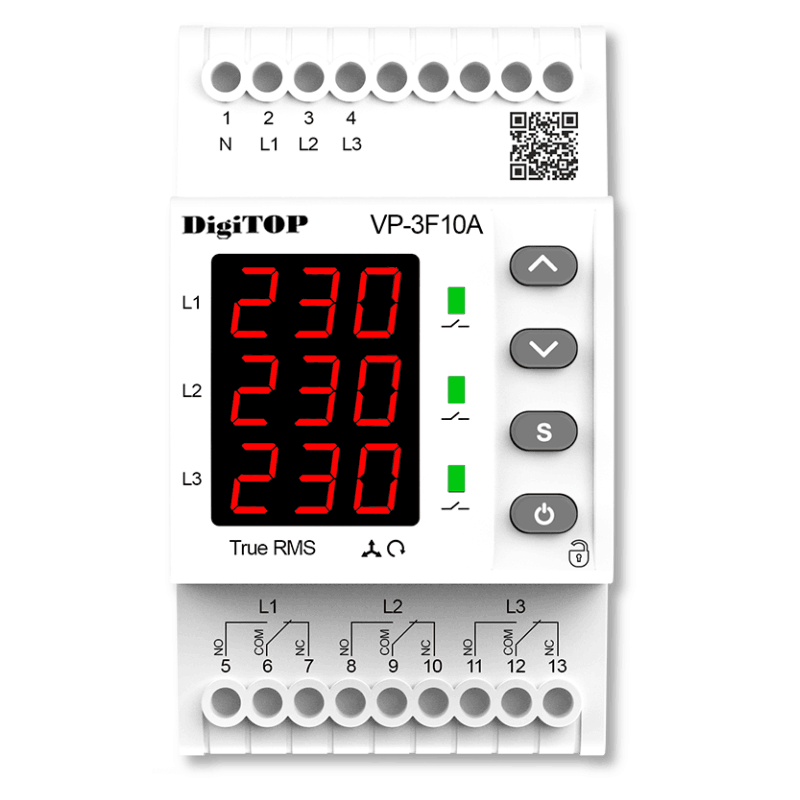 Реле напряжения Digitop VP-3F10A на din рейку