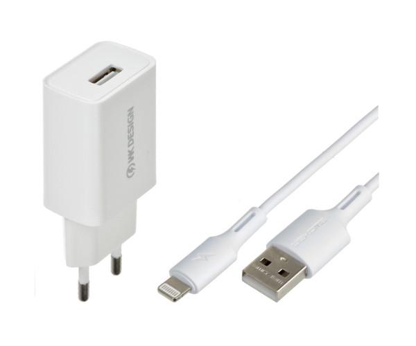Пристрій зарядний мережевий WK WP-U118i з кабелем Lightning 1 Usb 2 A White