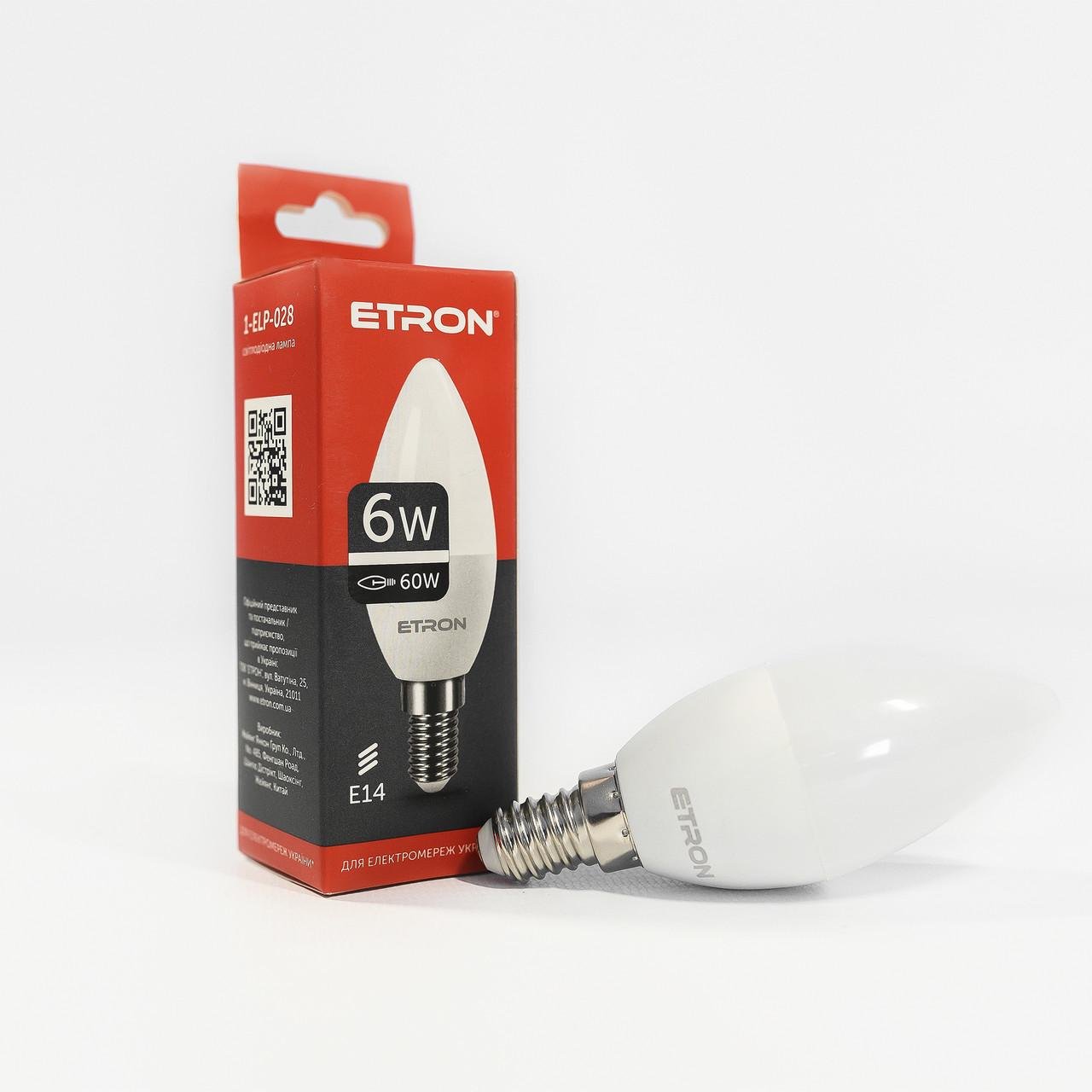 LED лампа ETRON Light 1-ELP-028 C37 6W 220 V E14 4200 K