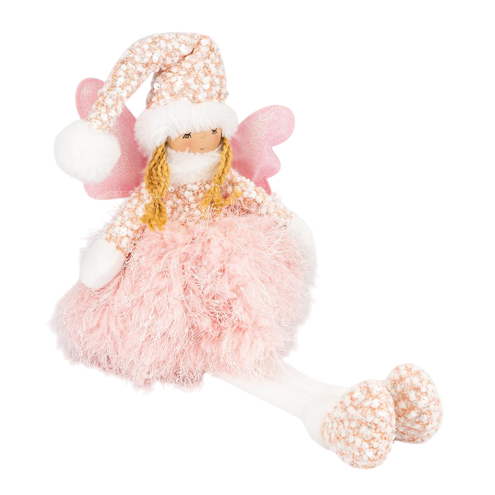 Новогодняя фигурка для праздничного интерьера Маленькая фея из текстиля 25 см Розовый (147-81-9241-012)