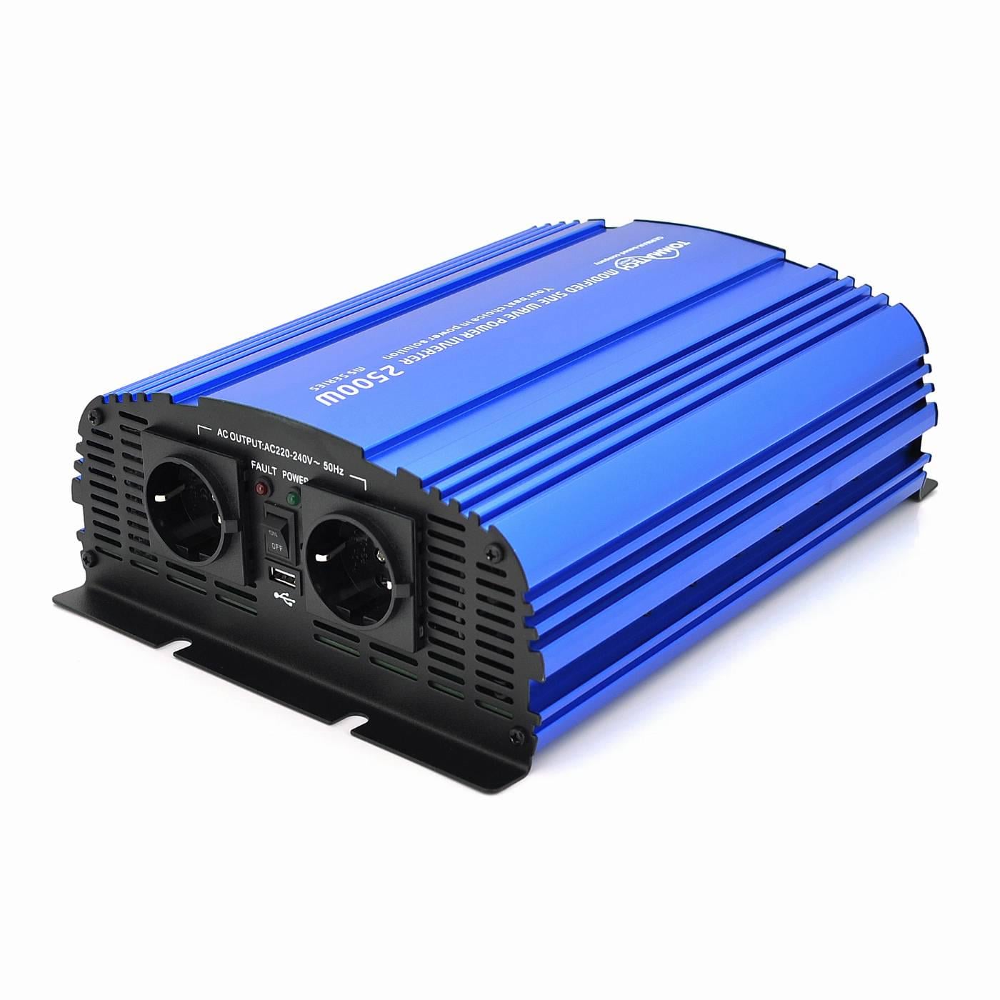 Інвертор напруги Tommatech MS-2500 Q2 24V/220V 2500W з апроксимованою синусоїдою 2хShuko USB 2хклемні дроти 10 запобіжників (37649)