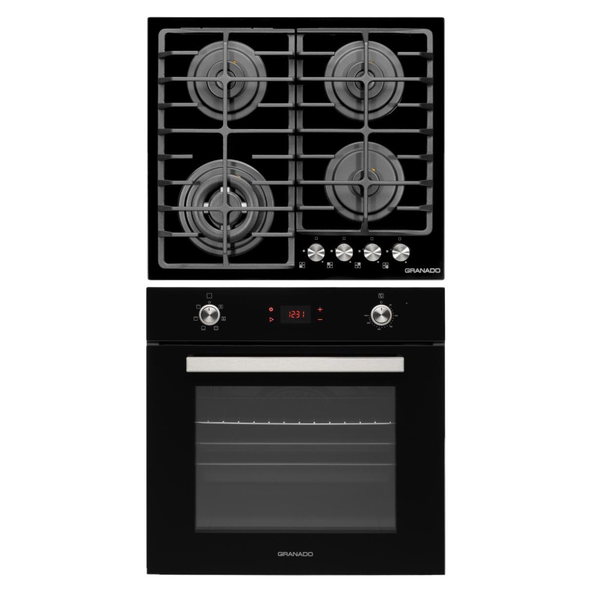 Комплект Granado духова шафа електрична GEO 62-1310 Black та варильна поверхня газова GGH 62-114 Black glass