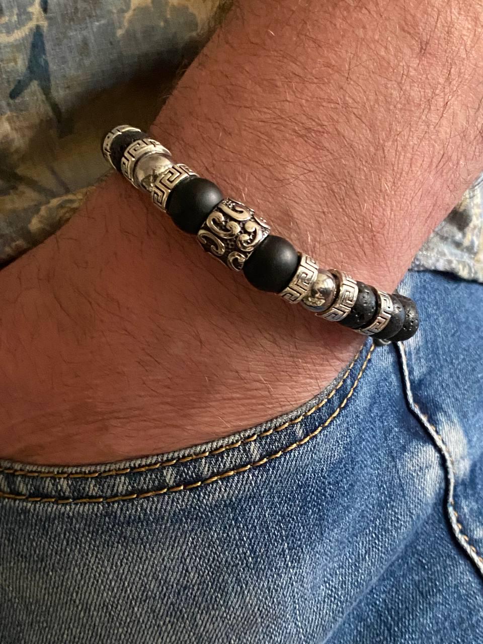 Браслет LITAURS из натурального камня гематит лавовый/оникс металлические вставки М 15-17 см (241202) - фото 3 Браслет LITAURS из натурального камня гематит лавовый/оникс металлические вставки М 15-17 см (241202) - фото 3