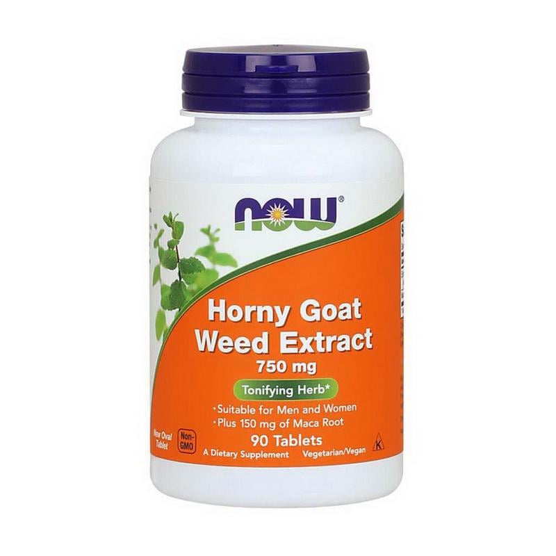 Горянка экстракт NOW Horny Goat Weed Extract 750 mg 3% икариина с макой 150 мг для мужчин 90 табл.