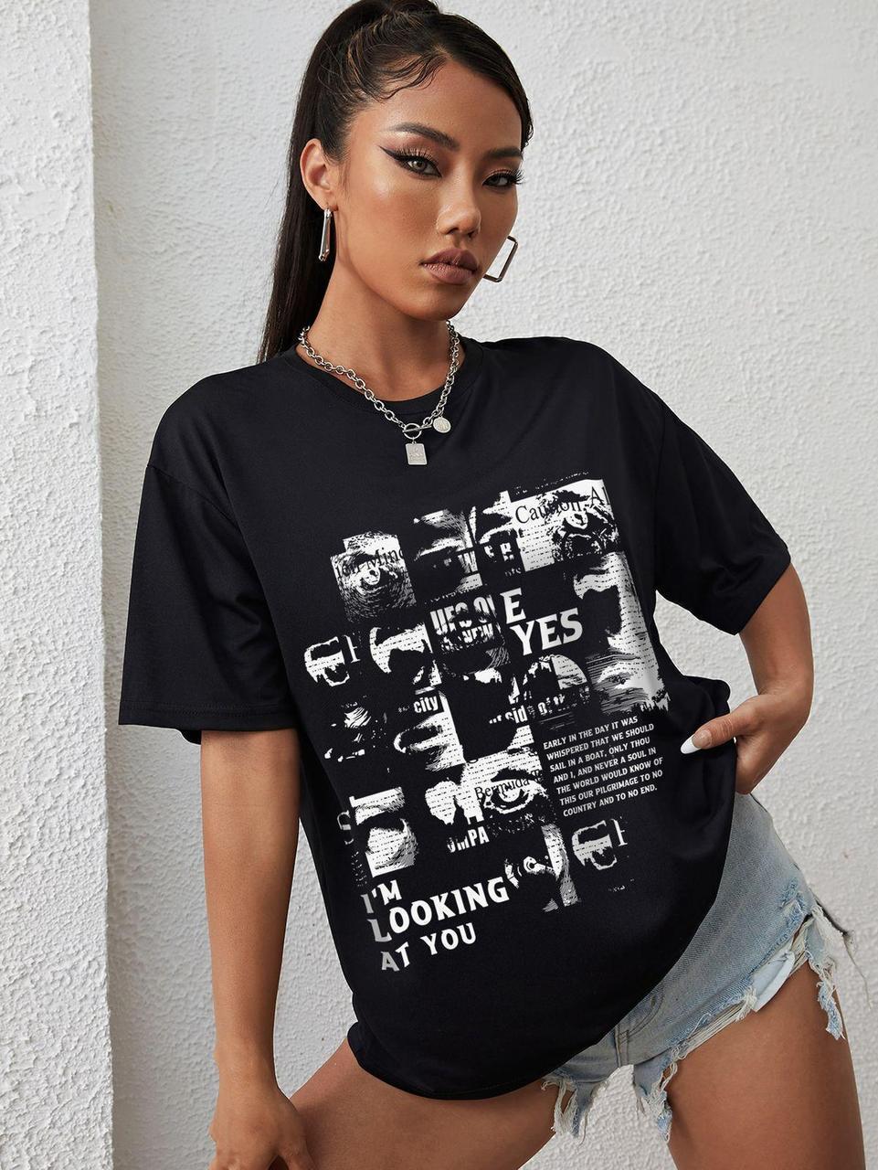 Футболка женская с принтом Pin-000-132 повседневная L Черный (2664084848)