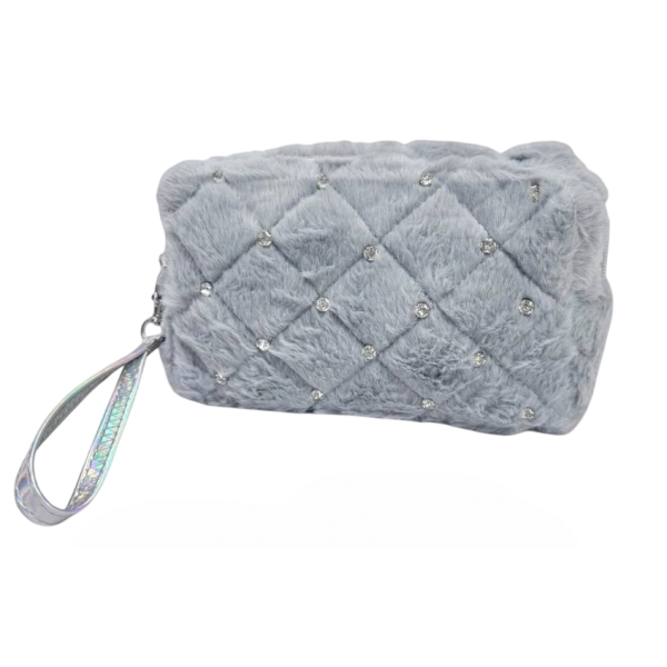 Косметичка меховая со стразами м.11854-715 19х11 см Серый (794630)