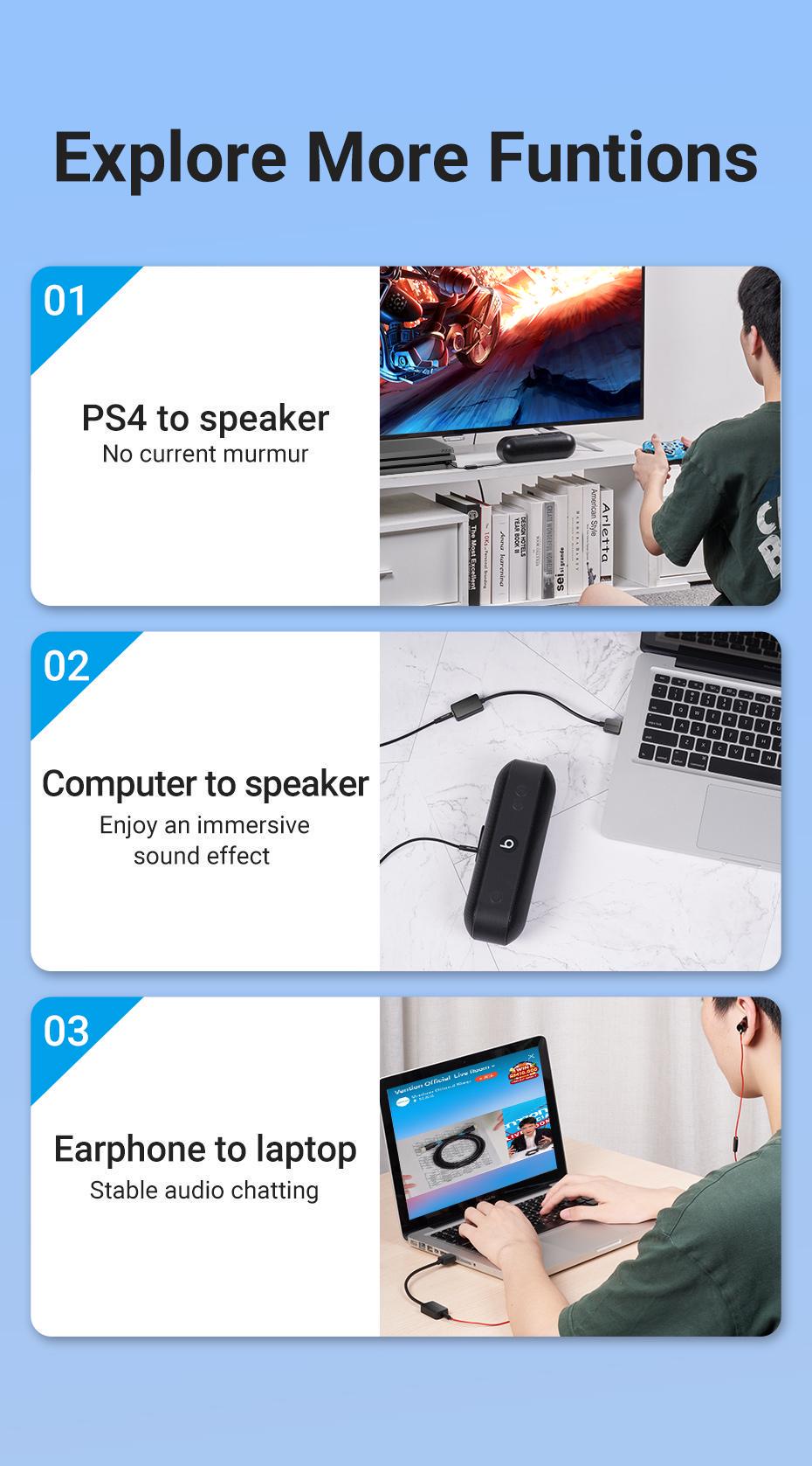 Зовнішня звукова карта Vention USB OMTP CTIA роз'єм 3,5 мм для гарнітури шумозаглушення Plug and Play 48кГц 16біт 0.15 м Чорний (CDZB0) - фото 8 Зовнішня звукова карта Vention USB OMTP CTIA роз'єм 3,5 мм для гарнітури шумозаглушення Plug and Play 48кГц 16біт 0.15 м Чорний (CDZB0) - фото 8