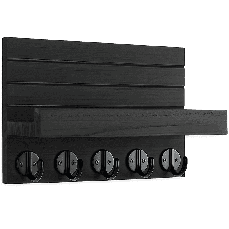 Ключник деревянный с полкой и 5 крючками KeyShelf Черный (3996)