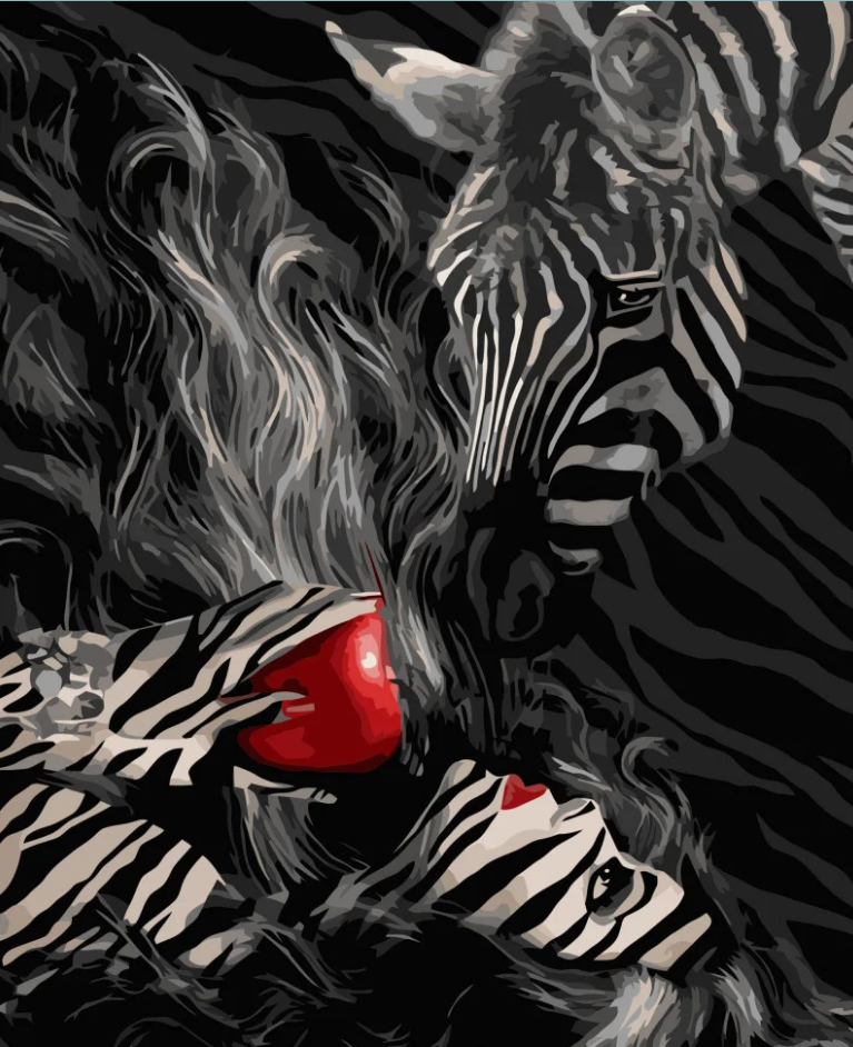 Картина по номерам Strateg Премиум Девушка и зебра с лаком и уровнем 40x50 см (VA-3426)