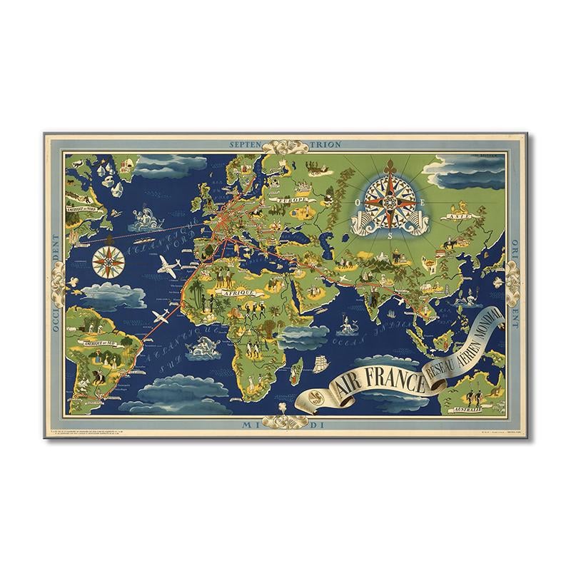 Винтажная карта Карта французских авиалиний 1 модуль 50x75 см