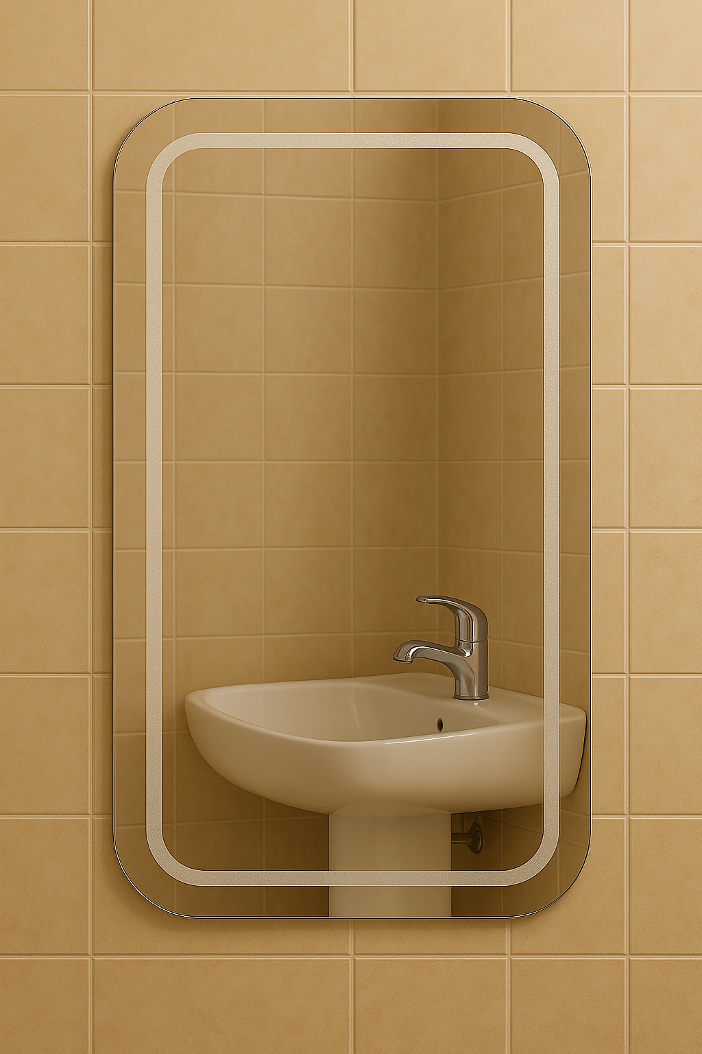 Зеркало MPS-60 60х50 см без подсветки пескоструйное с закругленными углами