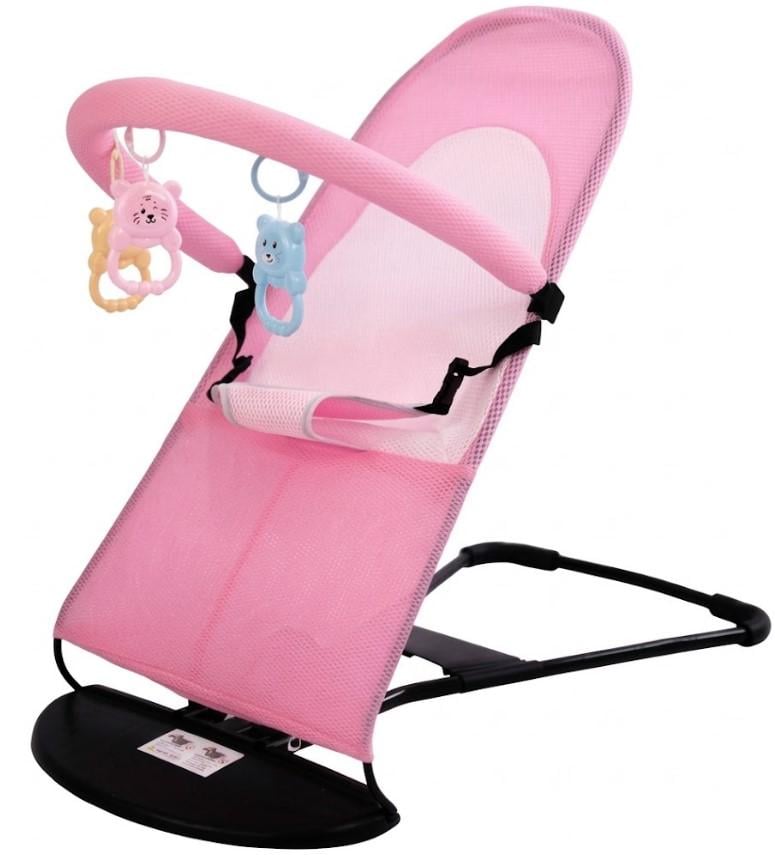 Шезлонг-качели детские с игрушками 3 положения наклона Розовый (2104619361)